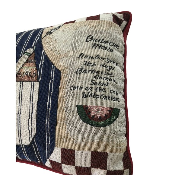Summer BBQ Throw Pillow Red White Checkered Edges Menu Sauce Condiments Mitt - Picture 7 of 9